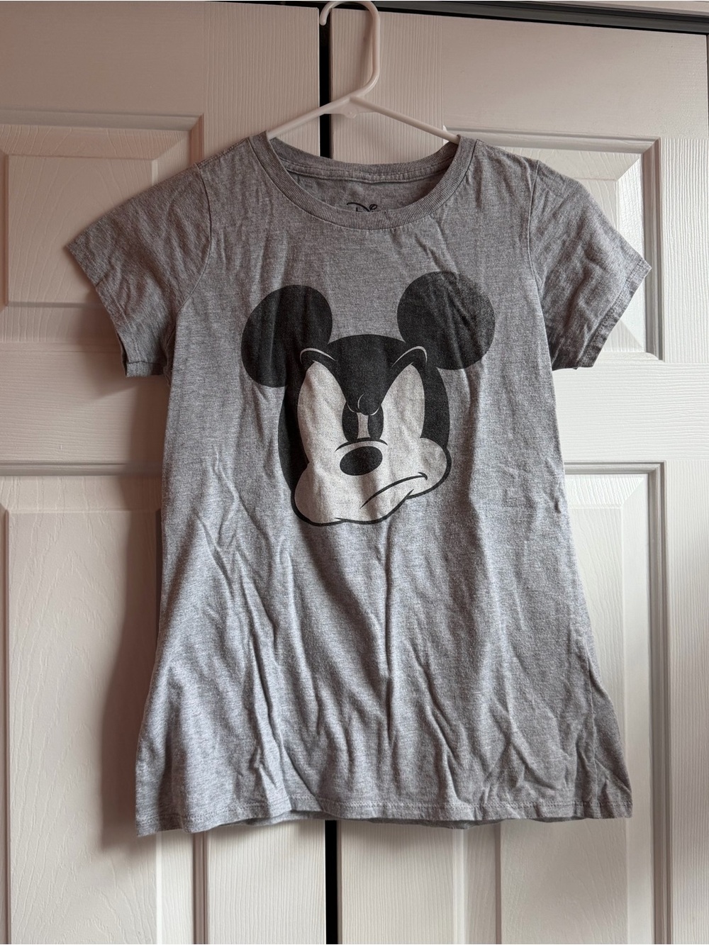 Disney Gray Angry Mickey Mouse Face Short Sleeve Tee